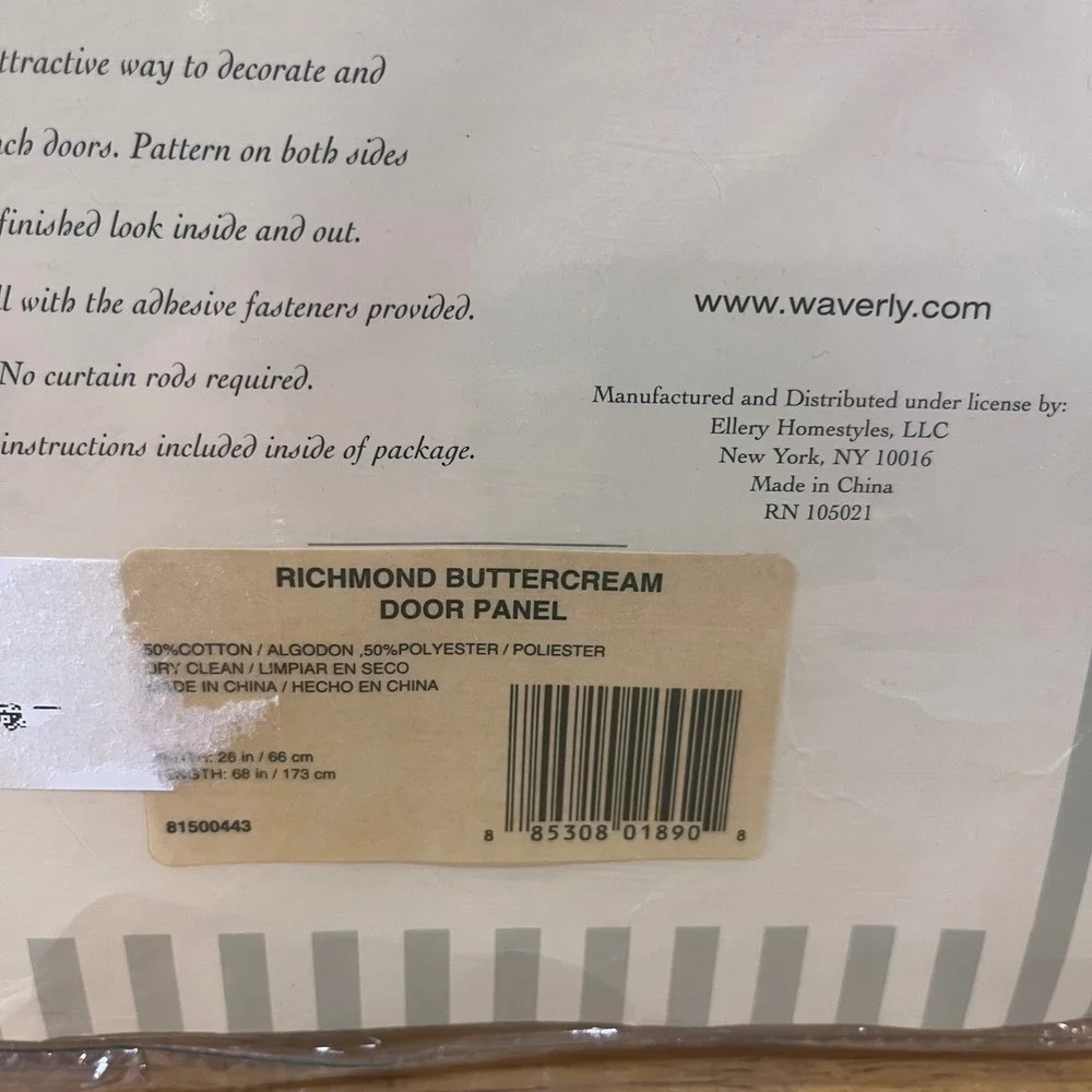 Waverly Richmond Buttercream French Door Panel 26x68 Vtg Style Damask Leaf Cream